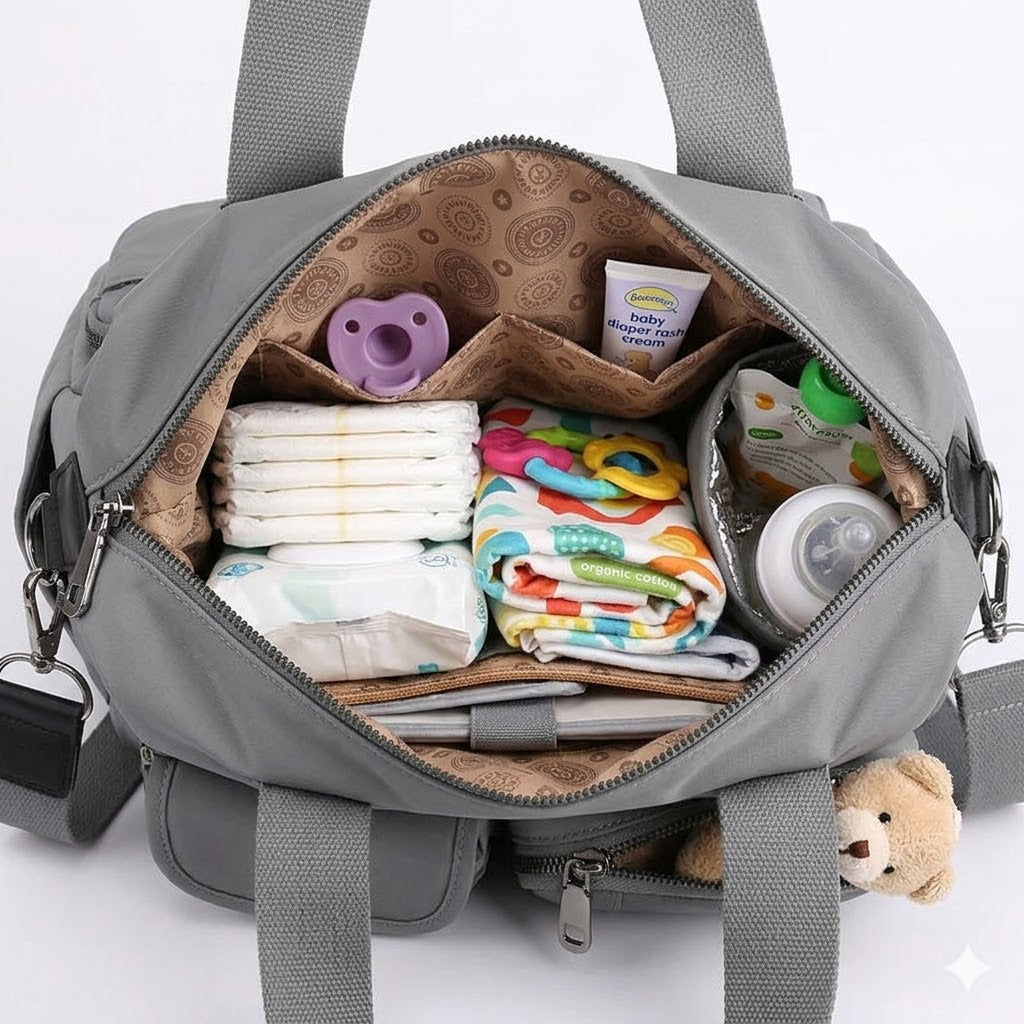 Sac à Langer Gris Imperméable en Nylon - Grand Format