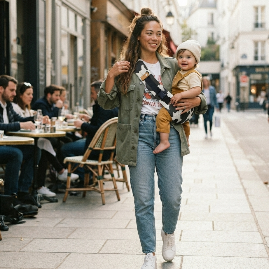 Porte-Bébé hanche – Motif Vache Gris et Blanc