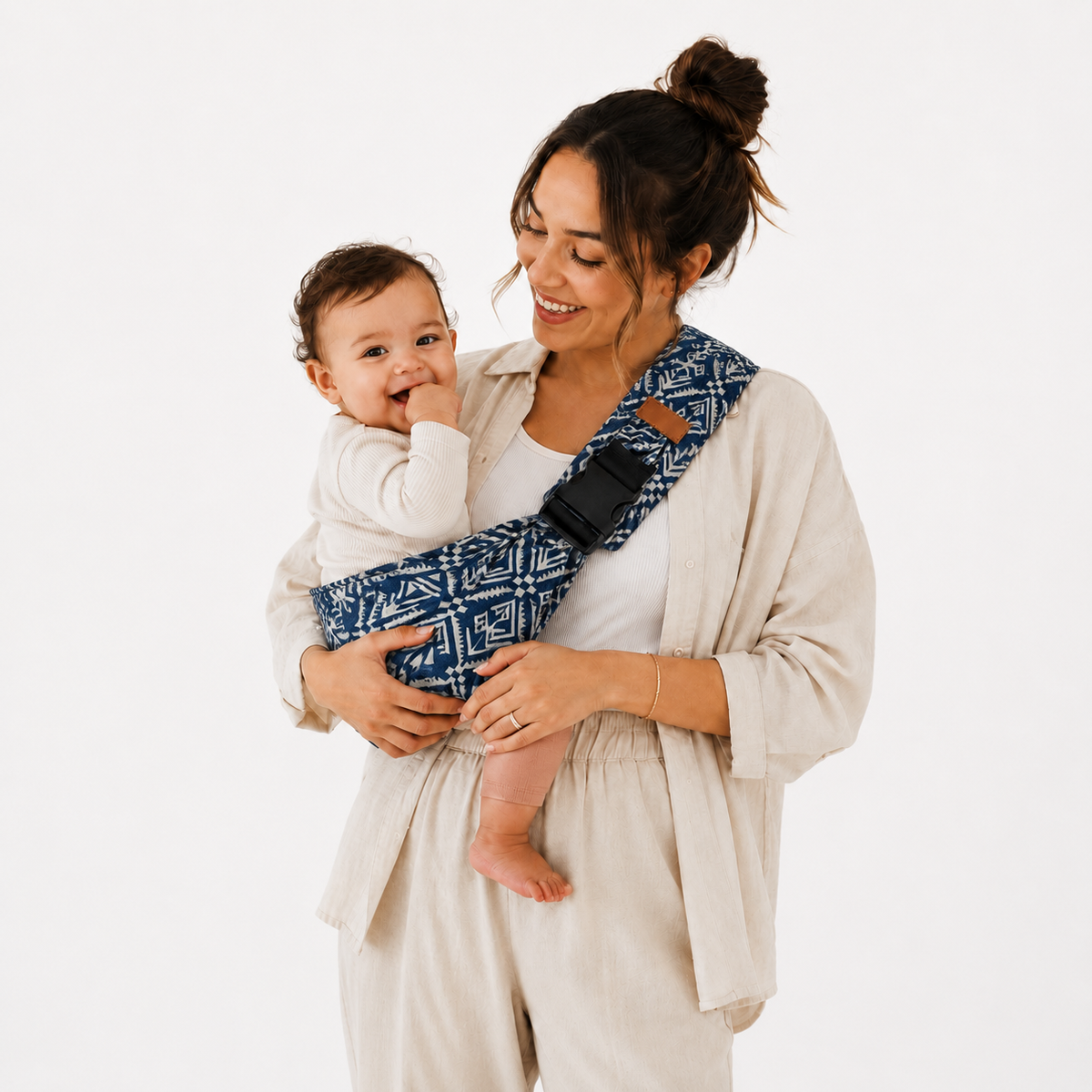 Porte-Bébé hanche – Motif Géométrique bleu et blanc