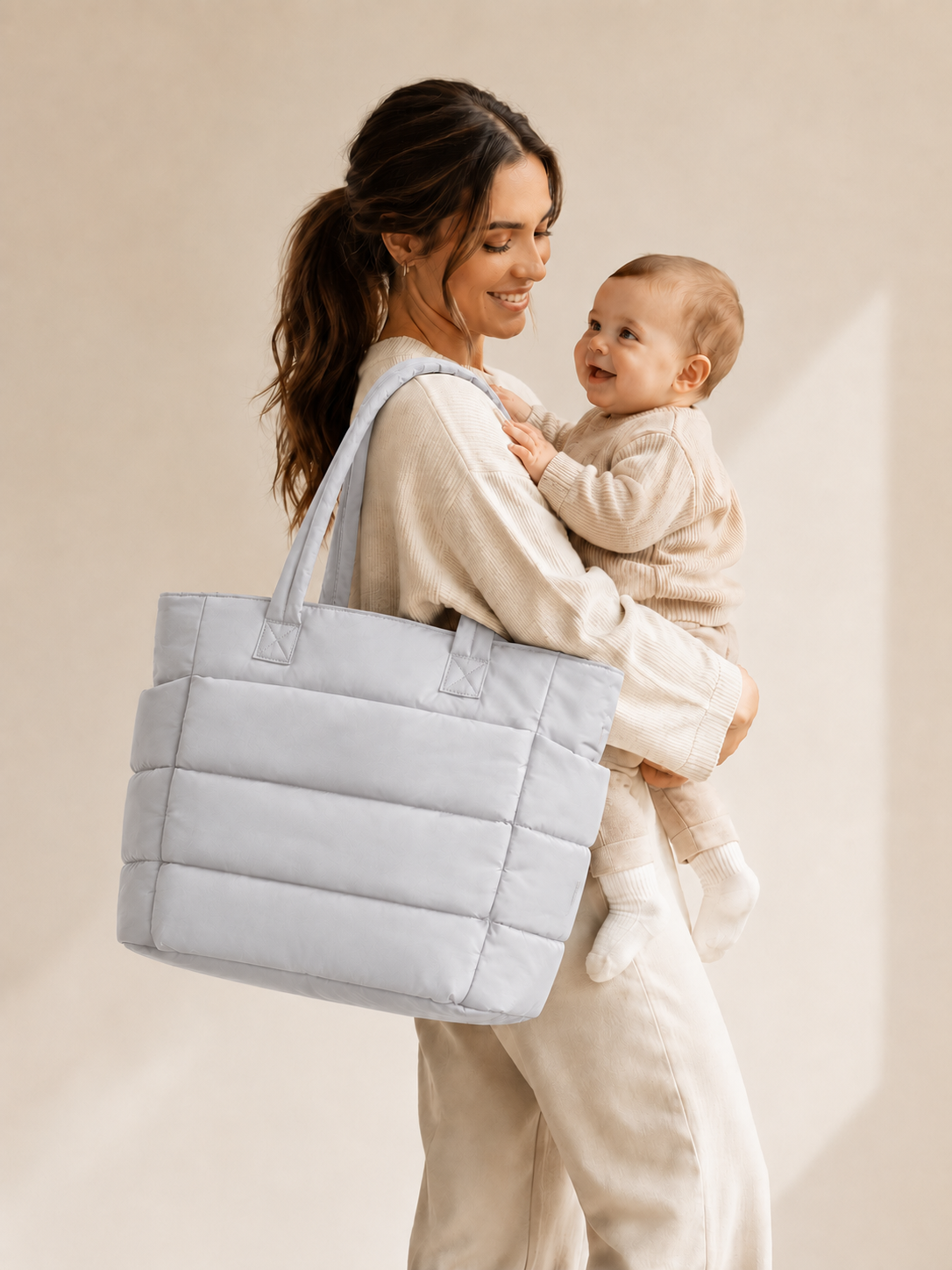 Sac à Langer Matelassé - Gris Clair