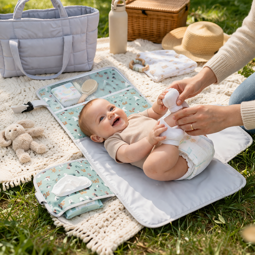 Tapis -à -langer- pour- bébé -avec des- poches- et- une- sangle- de -transport