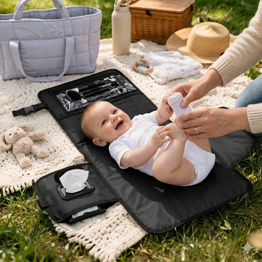 Tapis -à -langer- pour- bébé -avec des- poches- et- une- sangle- de -transport