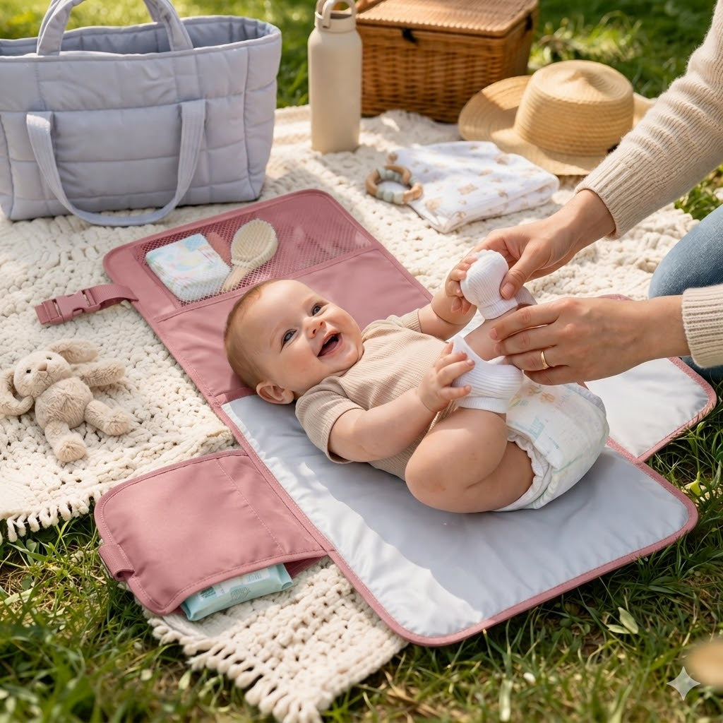 Tapis -à -langer- pour- bébé -avec des- poches- et- une- sangle- de -transport