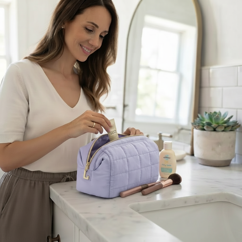 Trousse de Toilette - Violet Clair brodée