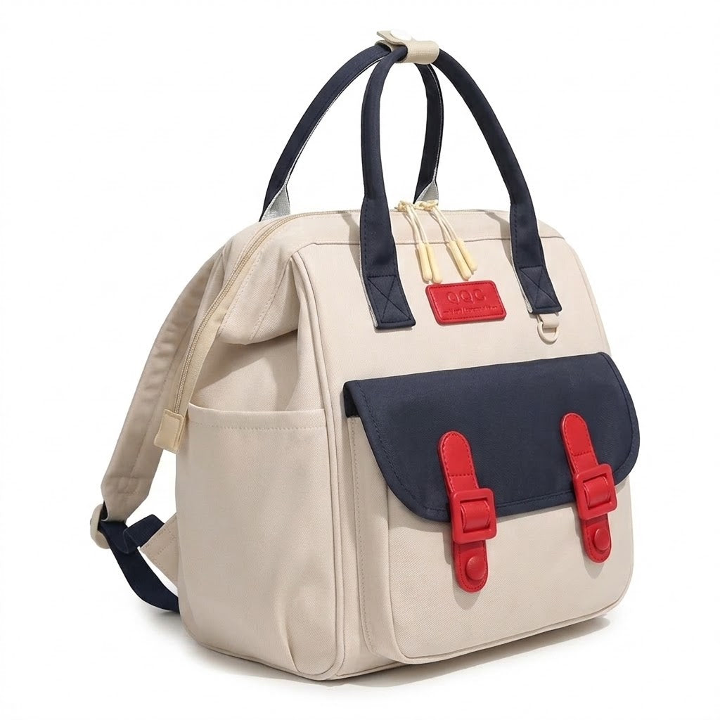 Sac à  dos à Langer Q Q C – Beige, Bleu Marine & Rouge