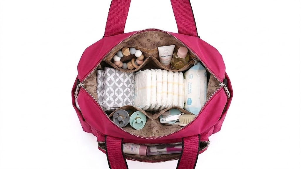Sac à Langer Rose Framboise Imperméable en Nylon - Grand Format
