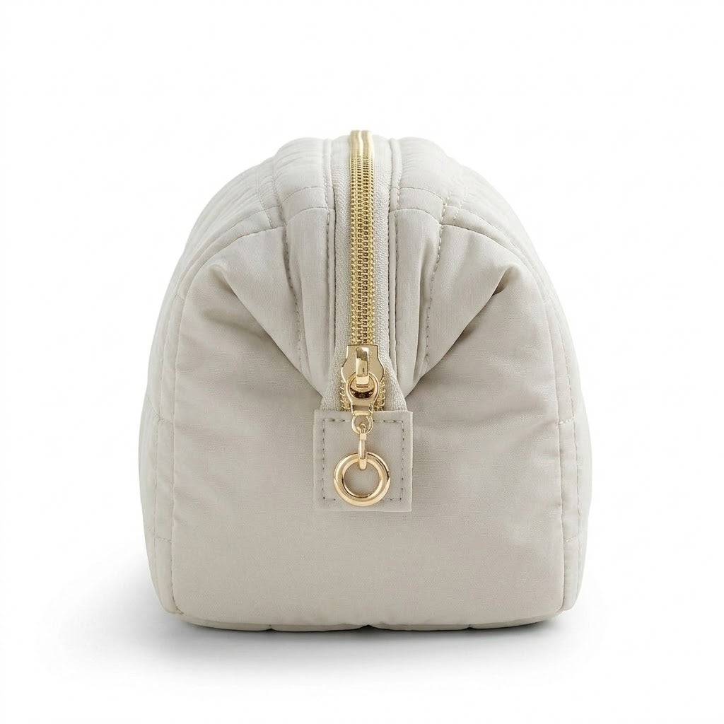 Trousse de Toilette Beige Clair Brodée en Polyester