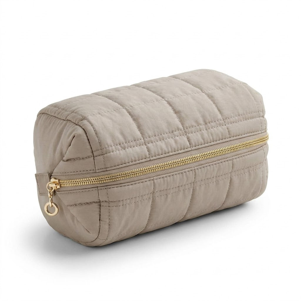 Trousse de Toilette Beige Clair Brodée en Polyester